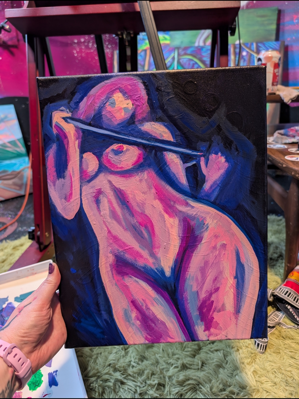 After Dark - Blacklight Reactive Acrylic Painting by Quasar Aven